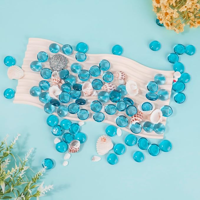 Sea Blue Glass Marbles, 0.97 LB Transparent and Smooth Flat Glass Beads - Image 6