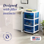 HOMZ Drawer Tower, 3-Tier Clear Blue Plastic Storage Organizer Cart, and - Image 3