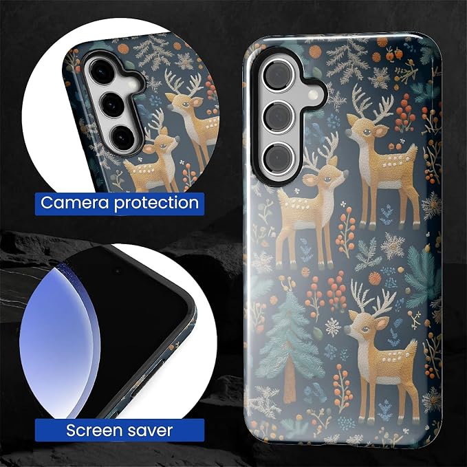 Case for Samsung Galaxy S24 Case, Cute Christmas Reindeer Design Hybrid Dual - Image 2