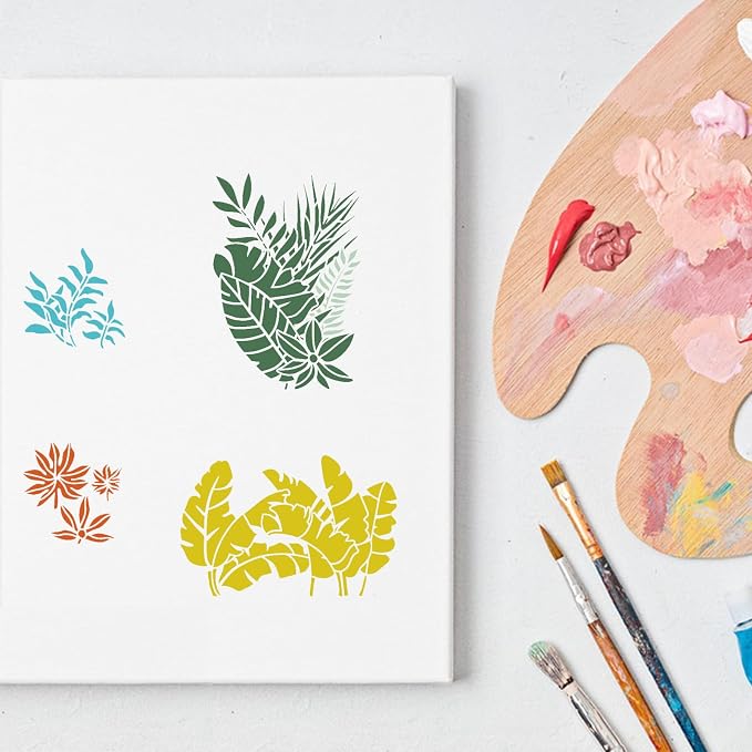 ORIGACH 15 Pieces Tropical Leaf Stencil Reusable Fern Leaves Monstera Palm Leaf - Image 7