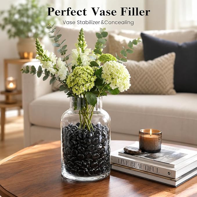 ARSUK Flat Marbles Black Vase Filler Glass Pebbles – Decorative Glass Beads - Image 3