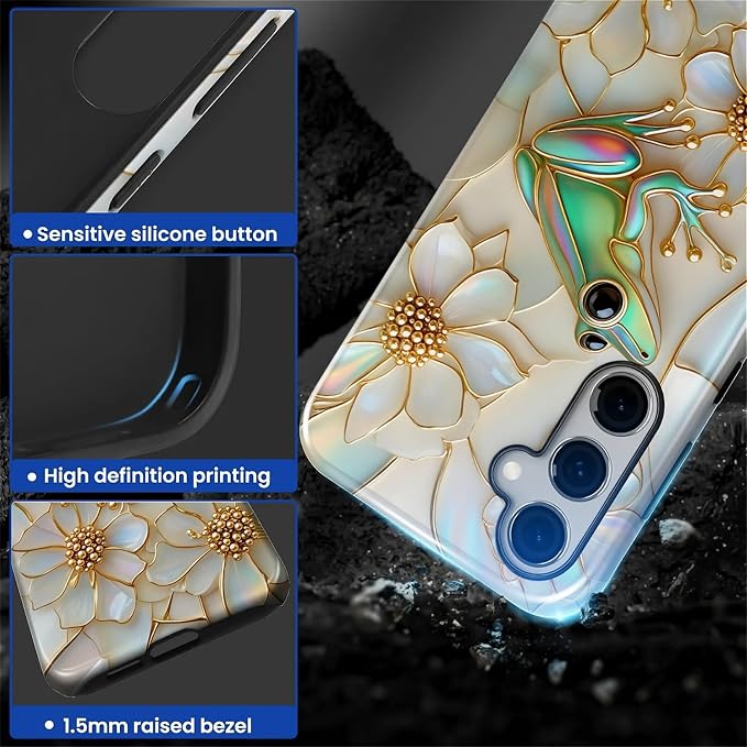 for Samsung Galaxy S25 FE Case, Stained Glass Frog Flowers Pattern Glossy 2 in - Image 6