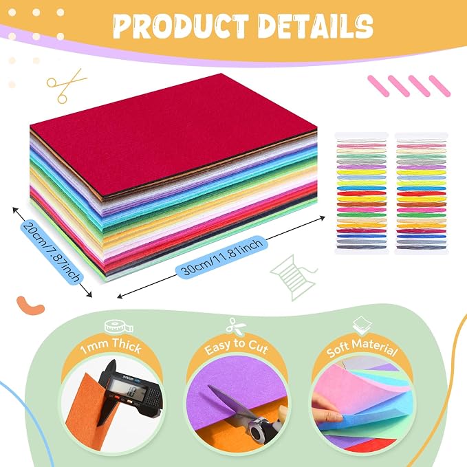 moinkerin 50Pcs Felt Sheets for Crafts - Image 2