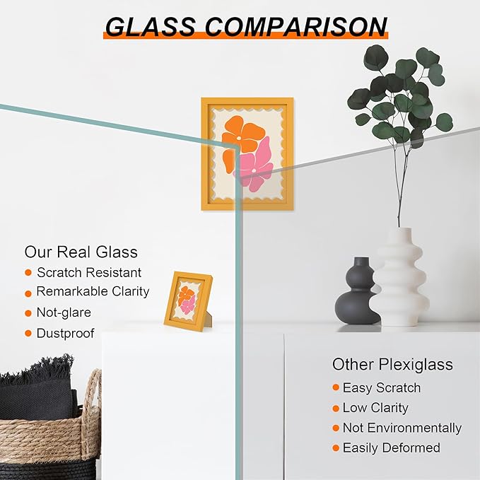 8x10 Picture Frame with Real Glass, Wooden cute 8 x 10 Photo Frame with Wavy Mat - Image 2