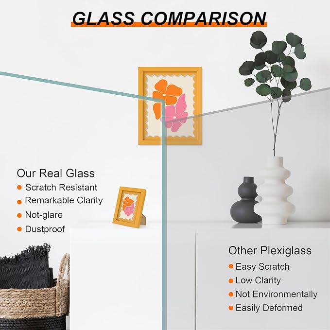 6x6 Picture Frame with Wavy Mat, Wooden Real Glass 6 x 6 Photo Frame - Image 3