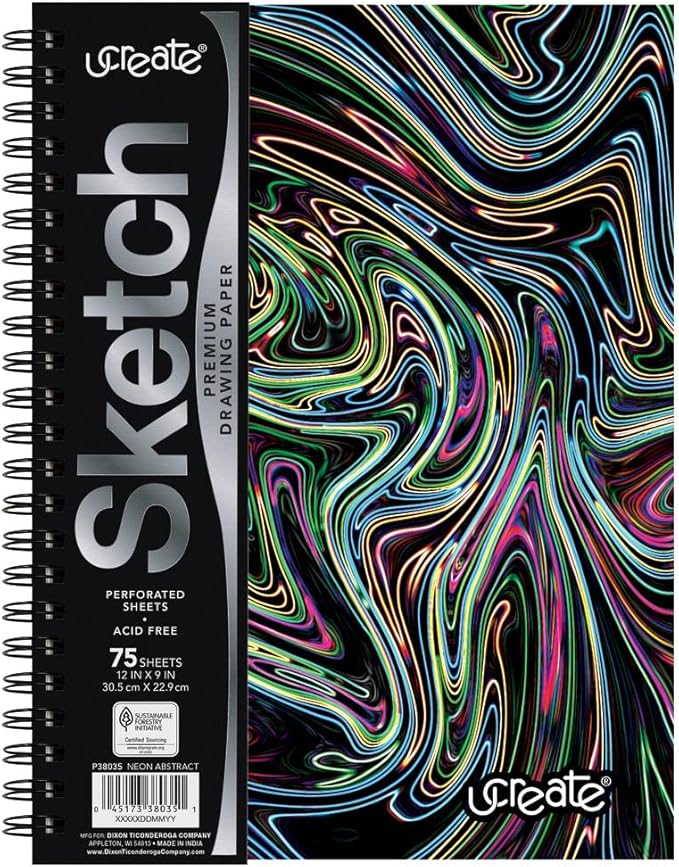 UCreate Fashion Poly Sketch Book Abstract Design, Neon 75 Sheets by Prang