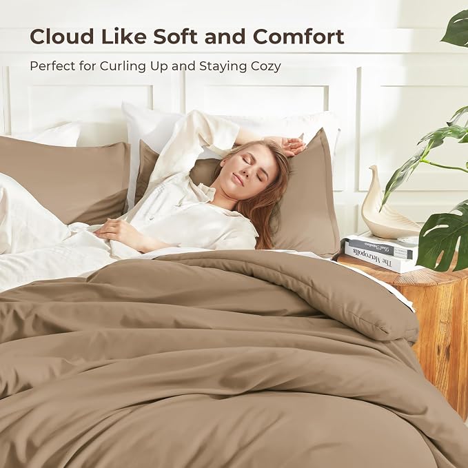 Litanika Comforters Taupe Oversized Queen Size, 3 Pieces Lightweight Solid - Image 2