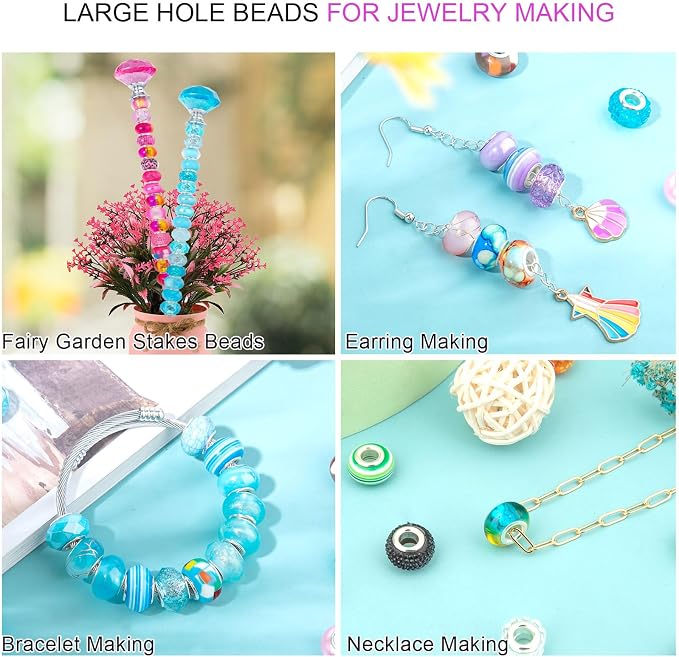 Large Hole Beads Spacer Beads Sky Blue Assorted European Craft Big Beads Large - Image 5