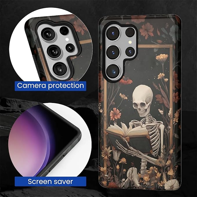 Case for Samsung Galaxy S26 Ultra Case, Skeleton Reader Goth Floral Design- - Image 2