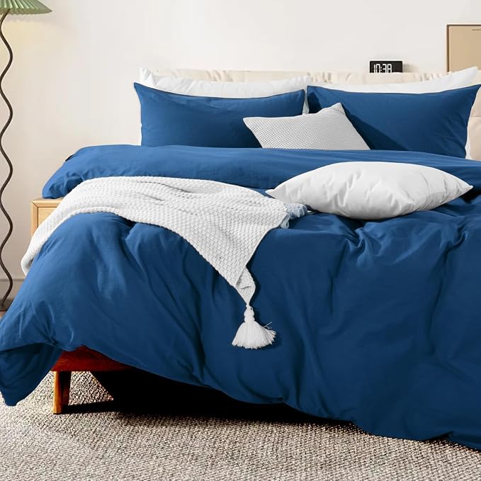 NEXHOME PRO 100% Washed Cotton Duvet Cover Super King 108"x98", Organic Natural - Image 4
