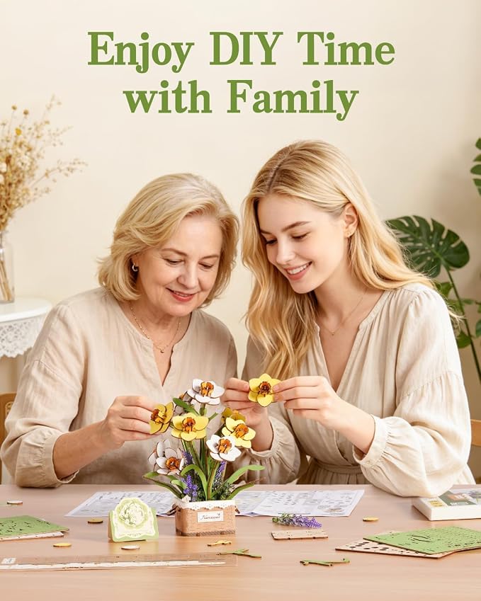Rowood 3D Puzzles for Adults, Mother's Day DIY Wooden Flower Narcissus Craft Kit - Image 6