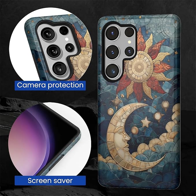 Case for Samsung Galaxy S26 Ultra Case, Sun Moon Stars Faux Stained Glass - Image 2