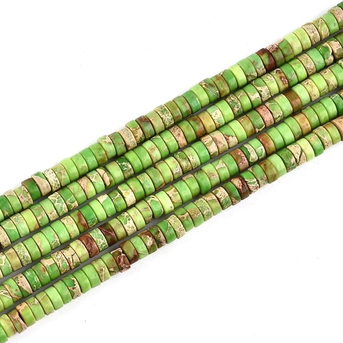 190pcs 4x2mm Green Natural Sea Sediment Imperial Jasper Heishi Disc Rondelle by LIFAVOVY