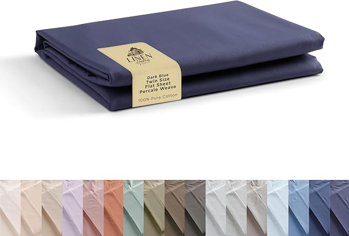 Linen Home 100% Cotton Percale 1 Flat Sheet, Twin Size by LINENHOME