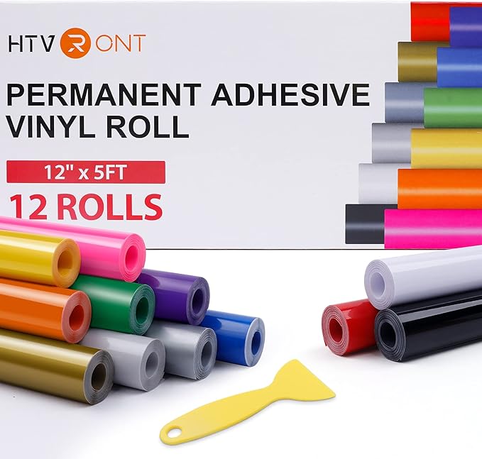 HTVRONT Permanent Vinyl Bundle -12 Pack 12 Inch by 5 Feet Permanent Adhesive by HTVRONT