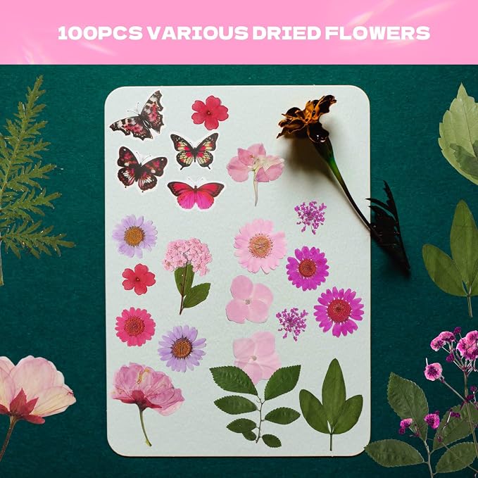 Dried Flowers for Resin 116Pcs | Pink Real Natural Pressed Flowers - Image 2