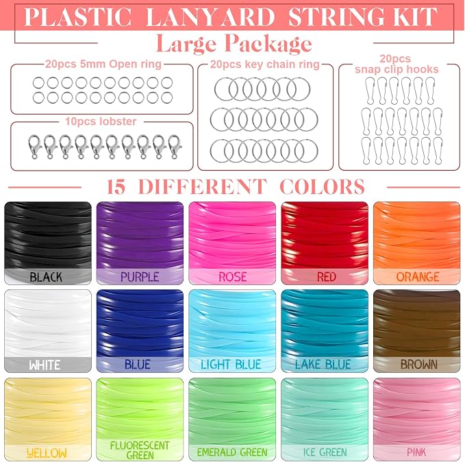 KAMJUNTAR Lanyard String, 15 Rolls Gimp String Plastic Lacing Cord Plastic - Image 2