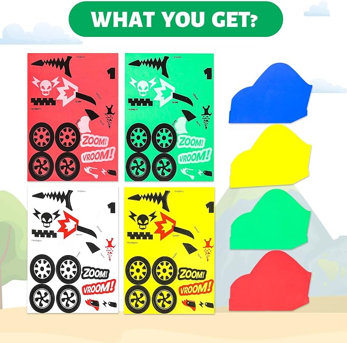 VKPI 4 Pieces EVA Foam Art Crafts Gift Kit, Creative Make Your Own Racing Cars - Image 3