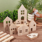 OLYCRAFT 8 Piece Wooden House Blocks Blank Unfinished House Block MDF Craft - Image 4