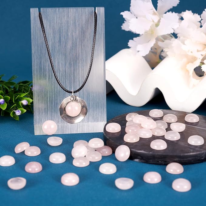 FASHEWELRY 50Pcs Natural Rose Quartz Cabochons Flat Back Gemstone Cabochons - Image 3
