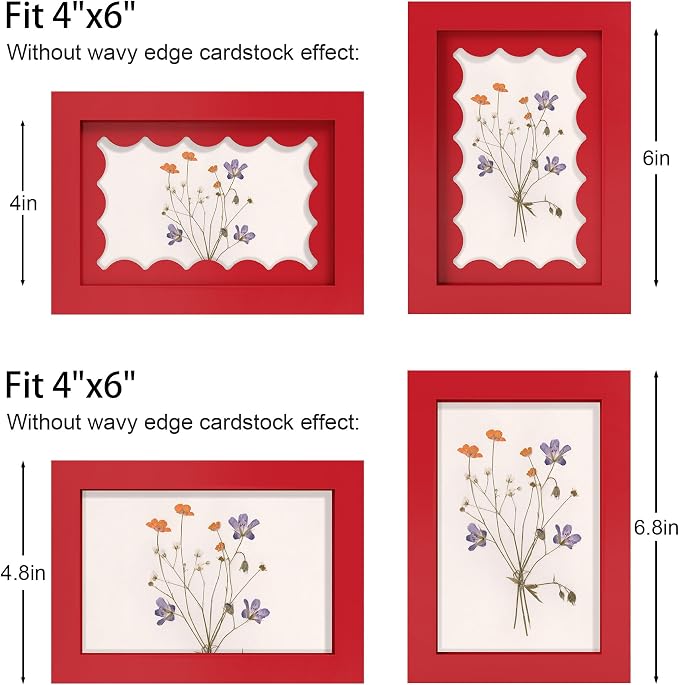 4x6 Picture Frame with Real Glass, Wooden cute 4 x 6 Photo Frame with Wavy Mat - Image 3