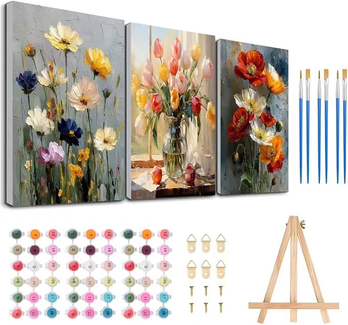3 Pack Floral Framed Paint by Numbers Kits by MeothanDiamondPainting