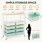 Rolling Cart with 8 drawers, Storage Drawer Cart with Wooden Tabletop, Lockable - Image 3