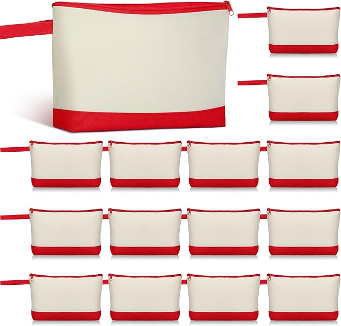Silkfly 15 Pcs Cotton Canvas Makeup Bags Cosmetic Zipper Bags 10.2 x 5.5 x 2'' by Silkfly