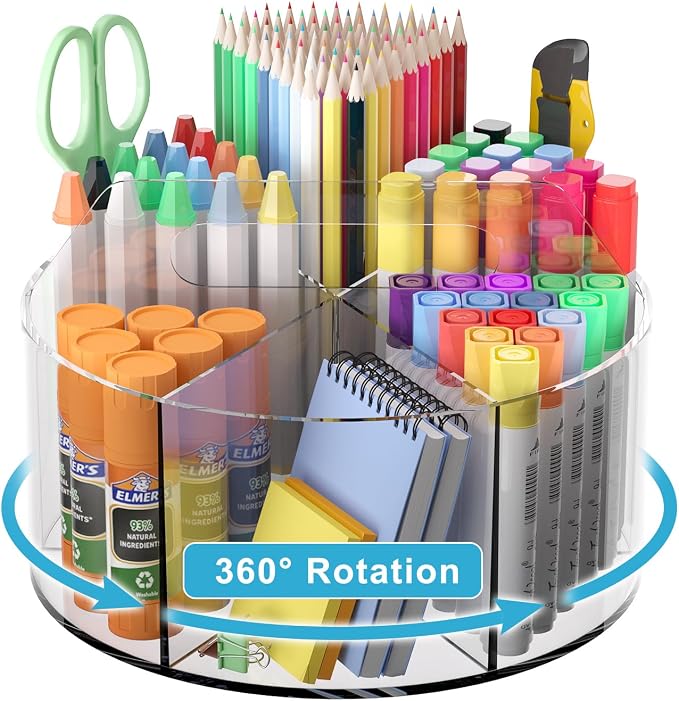 Rotating Markers Organizer for Kids, Acrylic Lazy Susan Organizers for Desks by Wawocs