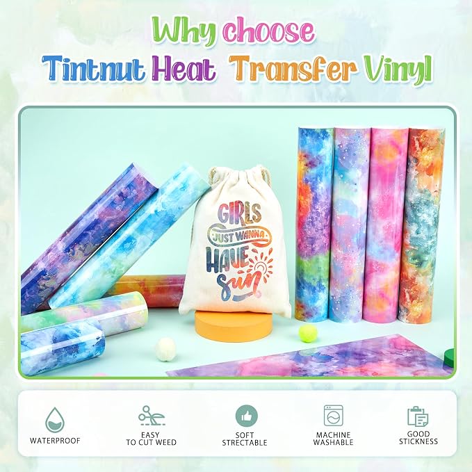 Tintnut Spring Tie Dye Heat Transfer Vinyl, PU HTV sheets, easy cut & weed - Image 5