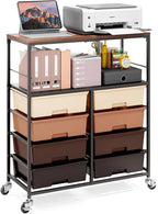 Rolling Cart with 8 Drawers, Storage Drawer Cart with Wooden Tabletop, Lockable by APEXCHASER