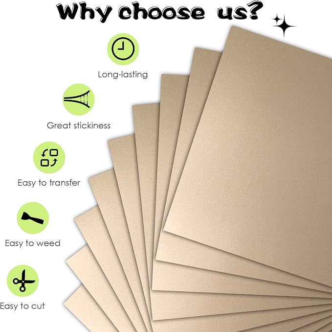 HTVRONT Special Permanent Vinyl 9 PCS 12"x12" Gold Matte Metallic Permanent - Image 3