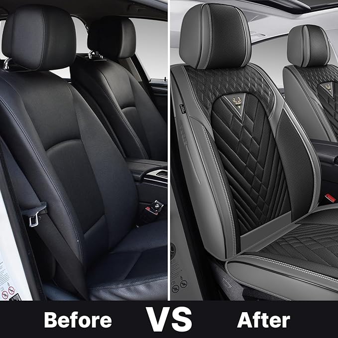 Car Seat Covers Full Coverage Seat Cover Premium Waterproof Faux Leather Cushion Universal Accessories Fit SUV Sedan Automotive Vehicle Auto Interior Seat Protector Full Set(5 Seat,Black&Gray)