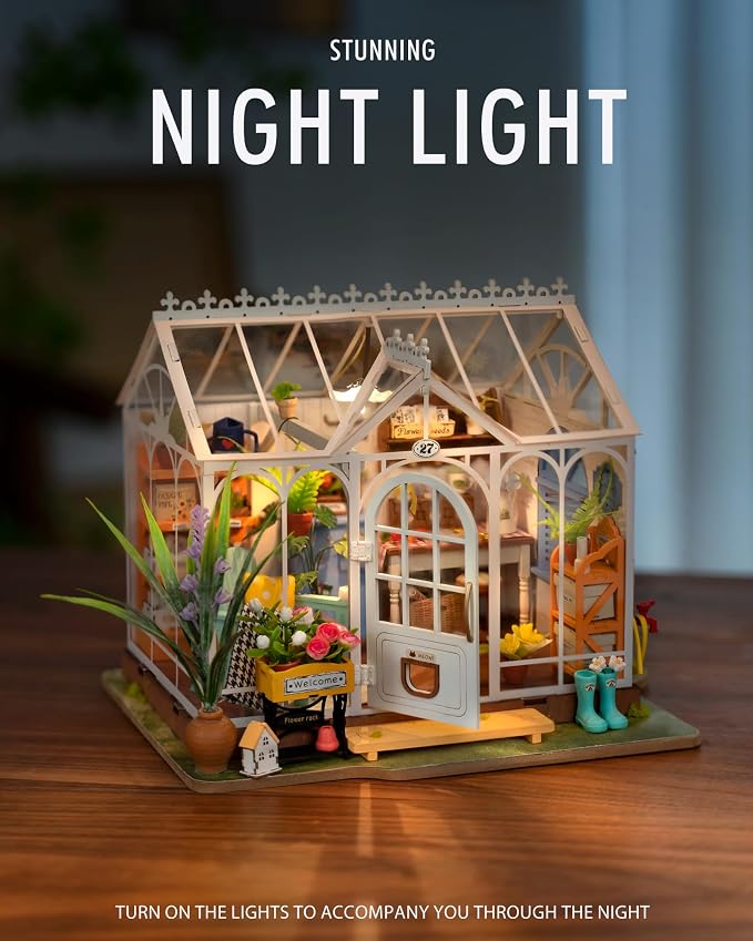 Rolife DIY Miniature Dollhouse Kit, Build 9.6" Greenhouse Diorama Kit Building - Image 6