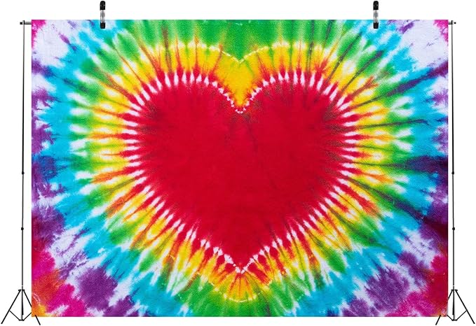 BELECO 10x8ft Fabric Tie Dye Heart Backdrop Rainbow Heart Love Valentines - Image 3