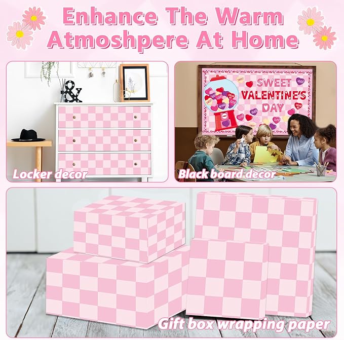 Pink Checkered Bulletin Board Paper Roll Retro Pastel Pink Bulletin Board - Image 6
