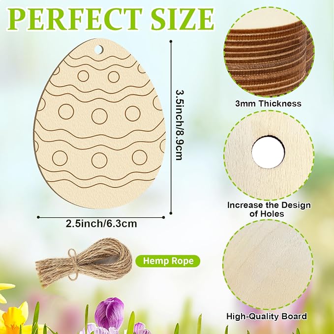 80PCS Wooden Easter Ornaments to Paint, 10 Styles DIY Blank Unfinished Wood - Image 7