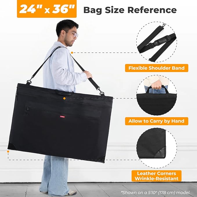 Nicpro Light Weight Art Portfolio Bag, 24x36 Black Art Canvas Portfolio Case - Image 2