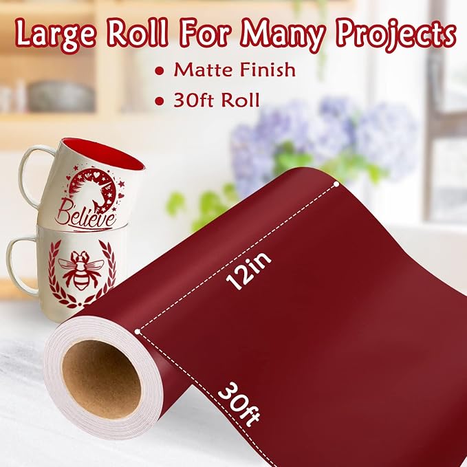 WRAPXPERT Maroon Permanent Vinyl, Satin Burgundy Adhesive Vinyl Roll - Image 2