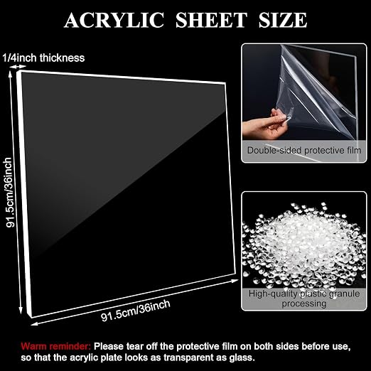 Roowest 2 Pcs 36 x 36 Inch, 1/4 Inch Thick Clear Acrylic Sheet Plastic Acrylic - Image 2