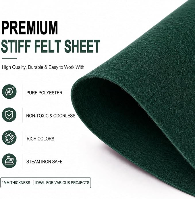 Hunter Green Large Felt Fabric 36" x 36", 1mm Stiff Felt Sheet, Nonwoven Fabric - Image 4