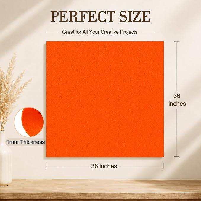 Orange Large Felt Fabric 36" x 36", 1mm Stiff Felt Sheet, Nonwoven Fabric - Image 3