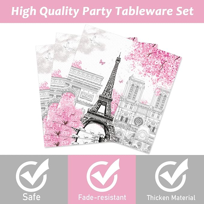 Naozinebi 200pcs Paris Eiffel Tower Plates Napkins Parisian Party Paris - Image 4