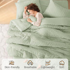 MUXHOMO 7 Pieces California King Comforter Set, Seersucker Bed in a Bag Cal - Image 2