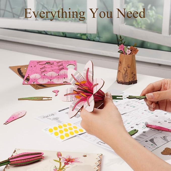 Rowood Wooden Flower Kit, DIY Artifical Flower Building Set Craft Kit - Image 7