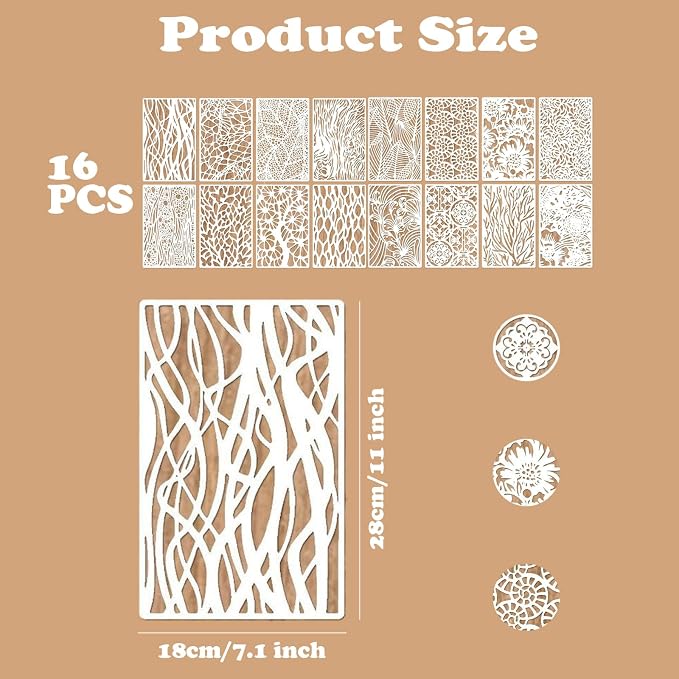16 Pieces Stencils for Painting, Abstract Texture Mixed Media Art Supplies - Image 2