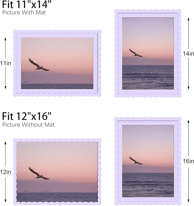 12x16 Picture Frame with Mat for 11x14, Wavy Edge Wooden Real Glass Photo Frame - Image 3