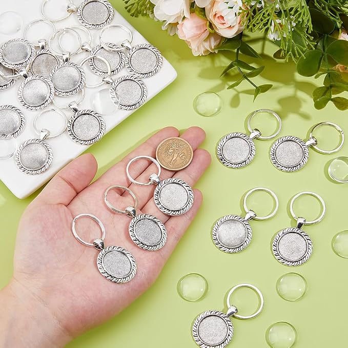 DICOSMETIC 20 Sets 20mm Cabochon Keychain Blanks Keychain Pendant Tray Platinum - Image 3