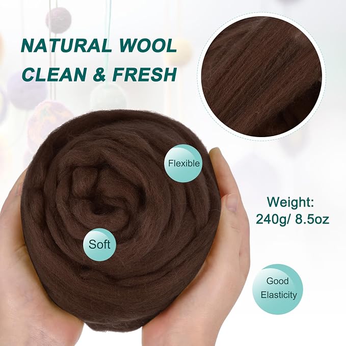 uxcell Needle Felting Wool, 8.5 Oz Nature Fibre Wool Yarn Roving - Image 2