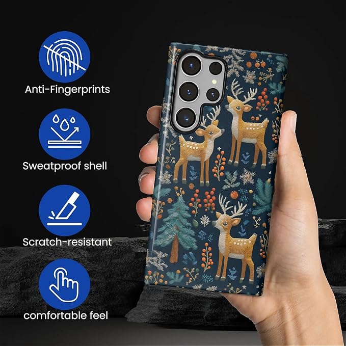 Case for Samsung Galaxy S24 Ultra Case, Cute Christmas Reindeer Design Hybrid - Image 3